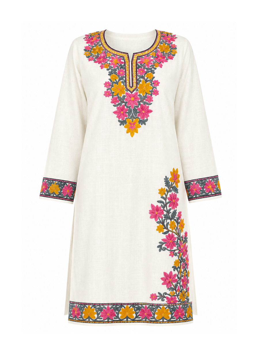 Noor : Kashmiri Aari embroidery summer Co-Ord Set | Light Gray